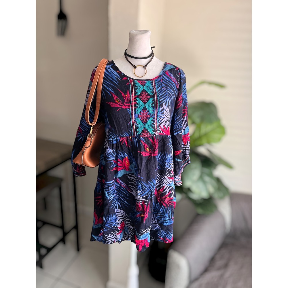 Roxy Boho Tropical Embroidered Dress Size L